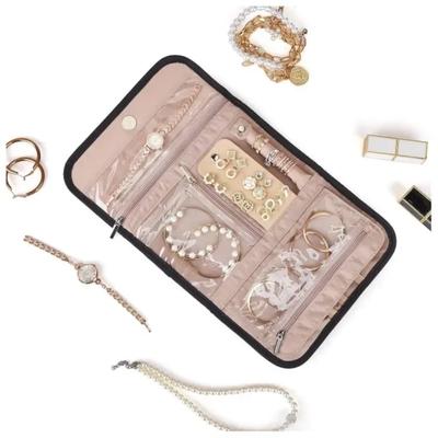Imitation Leather Velvet Jewelry Storage Roll Travel Folding Portable Jewelry Bag Earrings Jewelry Storage Bag