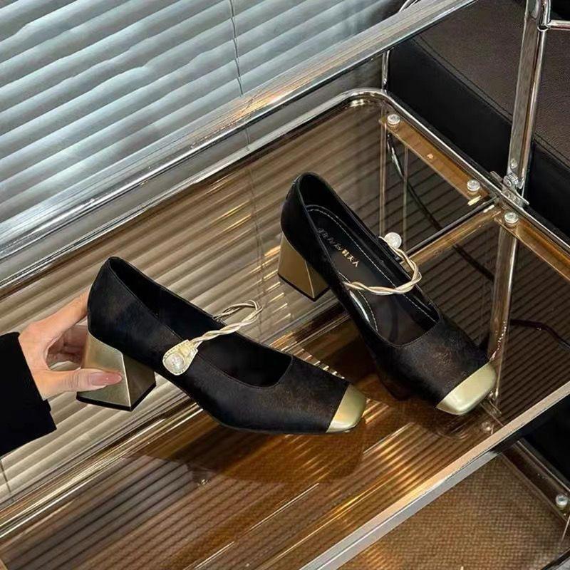 Summer wear with skirt fashion Mary Jane high heels retro thick heel light mouth single shoes