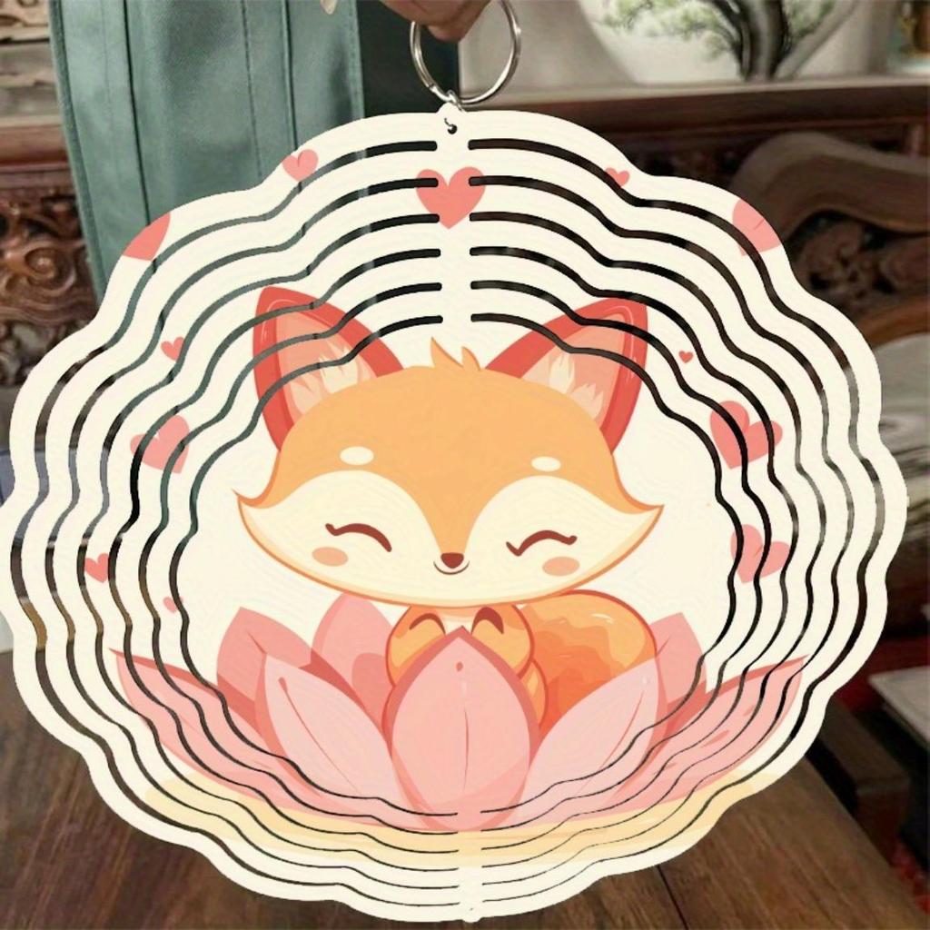 Fox and Lotus Heart Design Metal Wind Chime with 360 Rotating Hook for Garden Balcony Patio Indoor Outdoor Decor No Electricity Needed