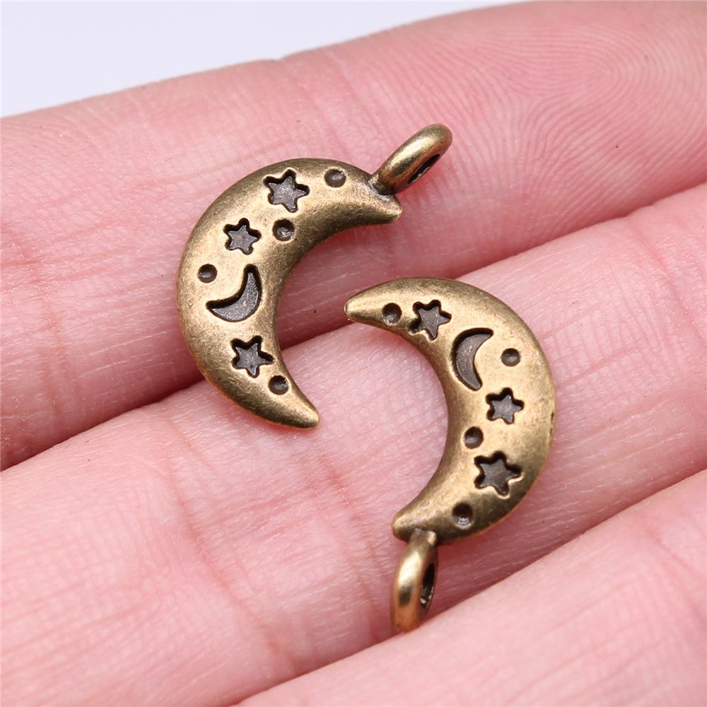 20pcs Star And Moon Charms For Jewelry Making Antique Bronze Silver Color Pendants Making DIY Handmade Tibetan Finding Jewelry
