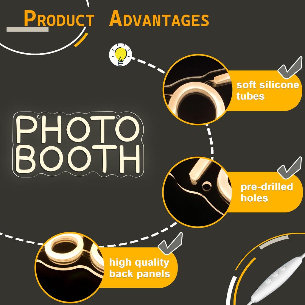 Photo Booth Neon Sign, Dimmable Sign Led Light Led Light for Photography Bedroom Wedding Engagement Party Reception Gifts