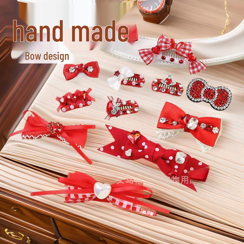Zhehao Red Series Non-Slip Pet Hair Clips - Fashionable Cat & Dog Accessories