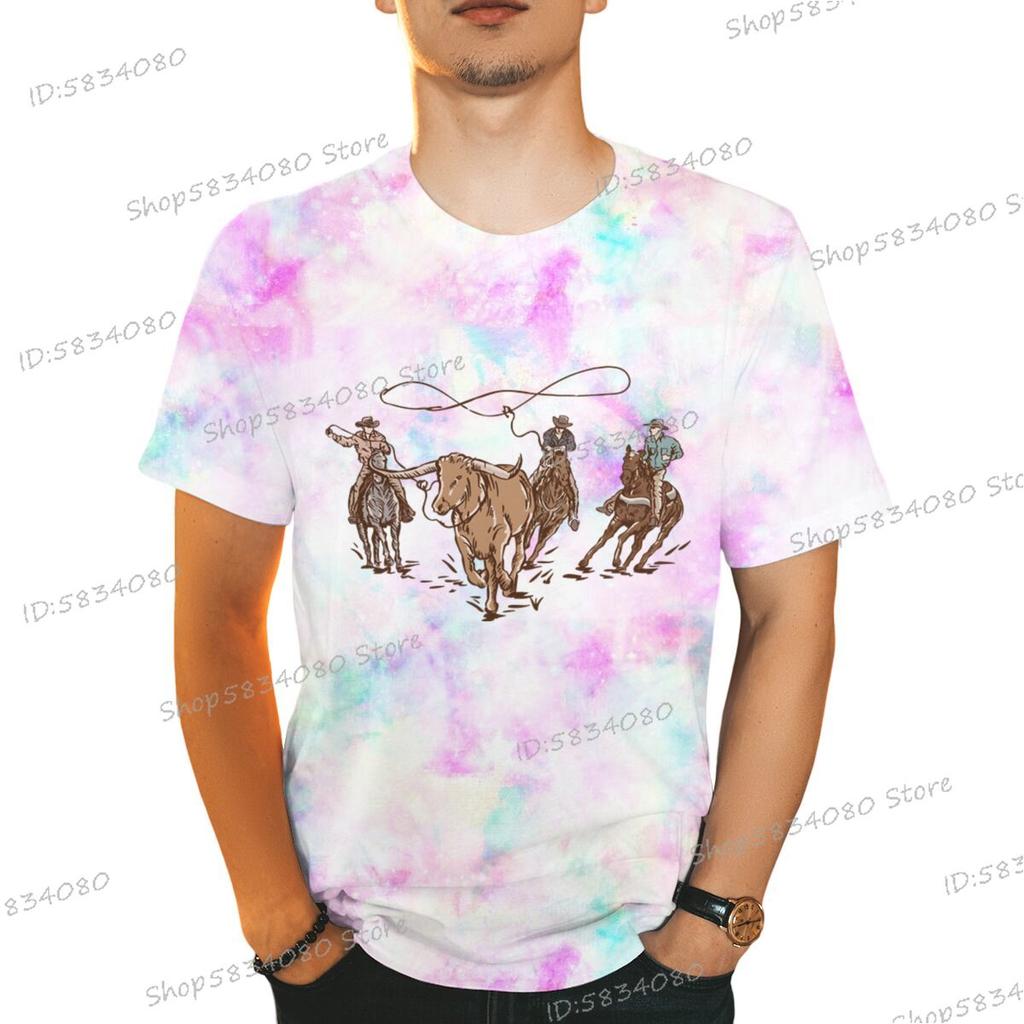 90s Vintage Cowboy TShirts Tops Retro Rodeo Outfit Gifts TieDye Fashion Summer Clothes Wild West Cowboy Short Sleeve Tshirt