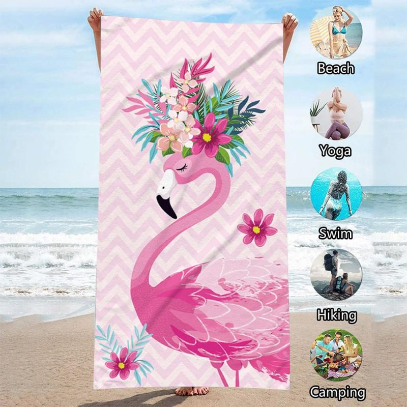 Ręcznik Plażowy Flaming Kwiaty 150X70 Cm Kąpielowy Dla Dzieci Basen