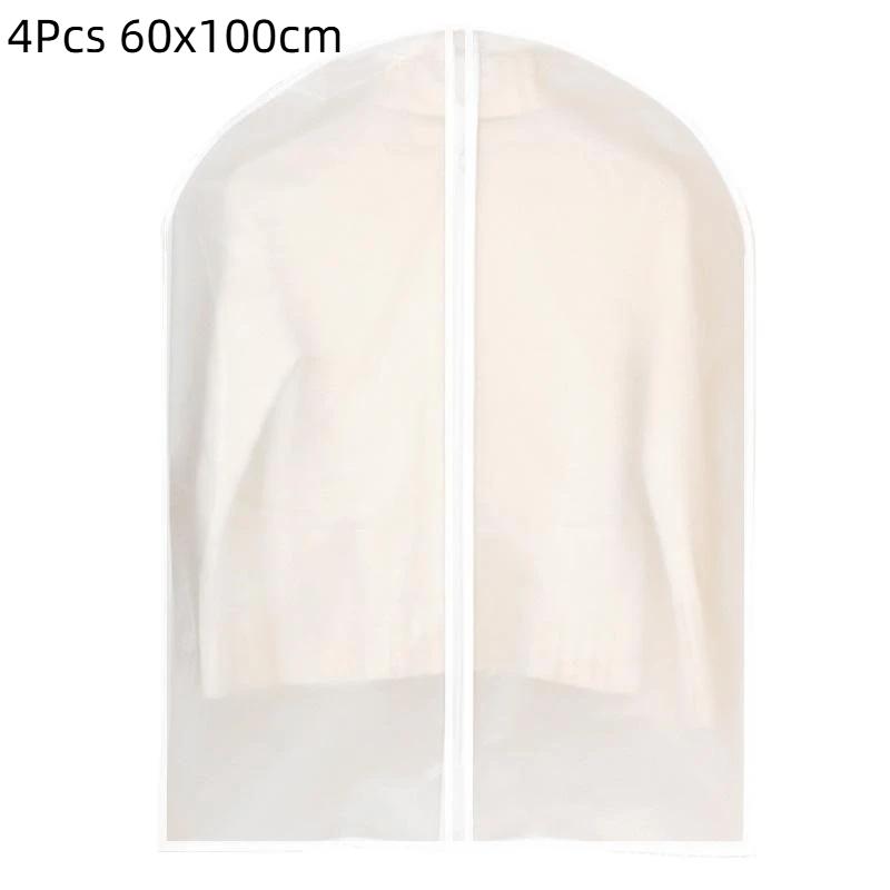 4Pcs Transparent Hanging Clothes Dust Cover Zippered Garment Bags Suit Coat Dress Waterproof Dustproof Wardrobe Storage