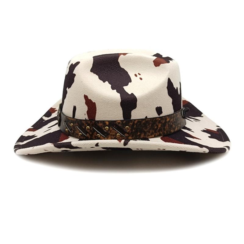 Western Cowboyhüte mit verstellbarer Größe und Kuhmuster-Design für Ausritte im Freien, besondere Anlässe, Verkleidungen, Kopfbedeckungen