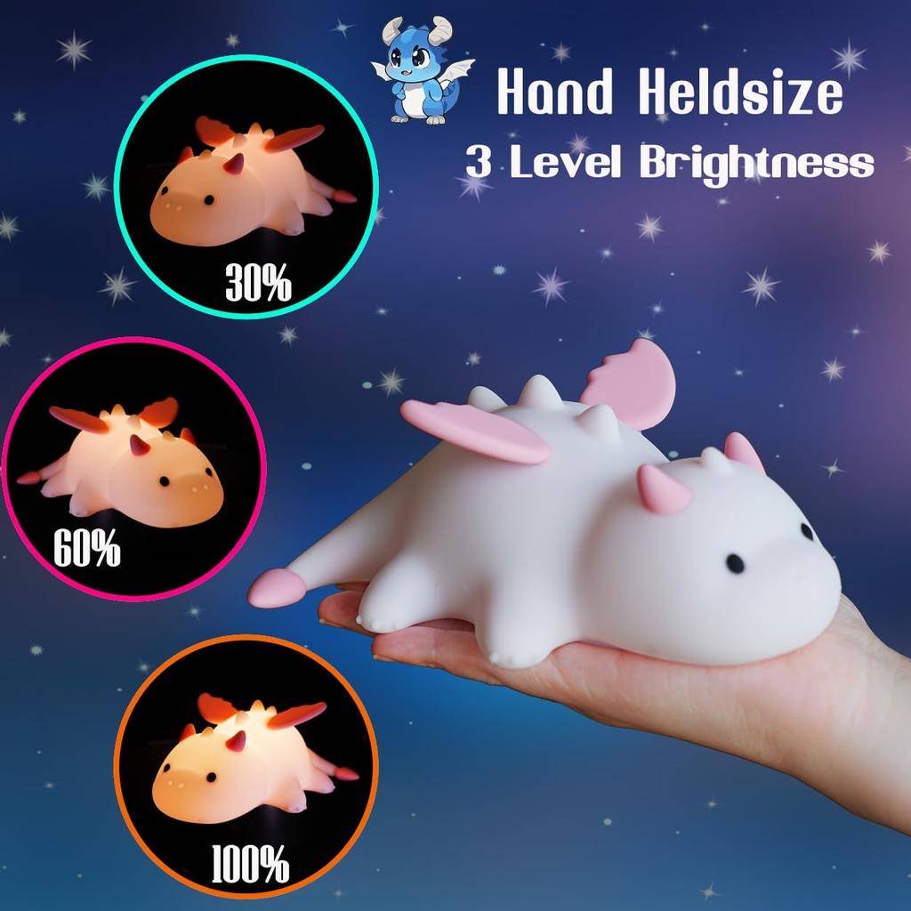 Cute Dragon Night Light Soft Silicone Lamp With 3 Level Warm Light and RGB Changing Nursery Portable Bedside Lamp For Baby