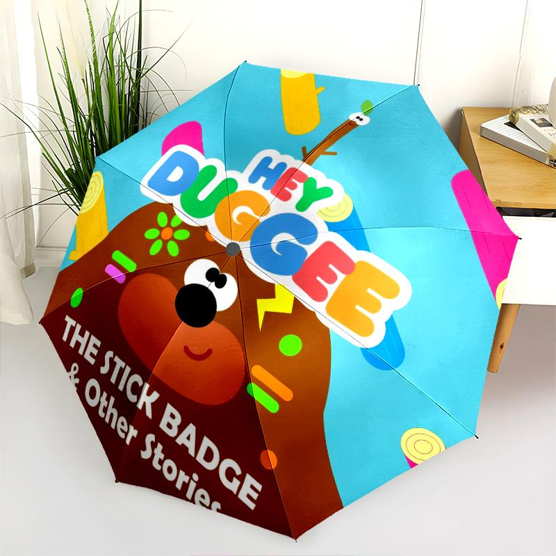 Hey Duggee  Pattern, Automatic Folding Umbrella, Portable and Foldable Design, 8 Ribs, a Christmas or Birthday Gift.