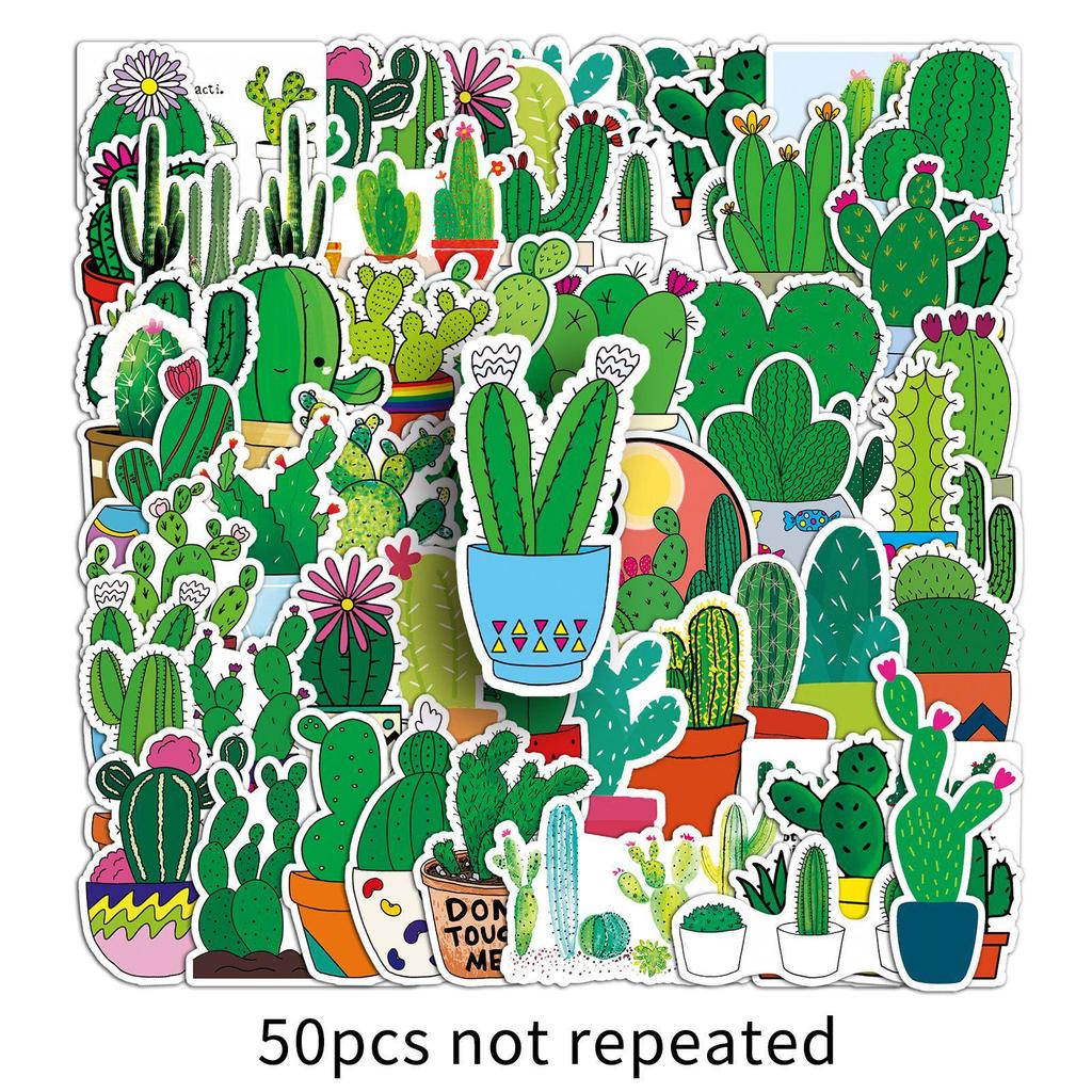 50 Cactus Cartoon Stickers - Waterproof Decals for Laptops, Scooters, Cars, and Motorcycles