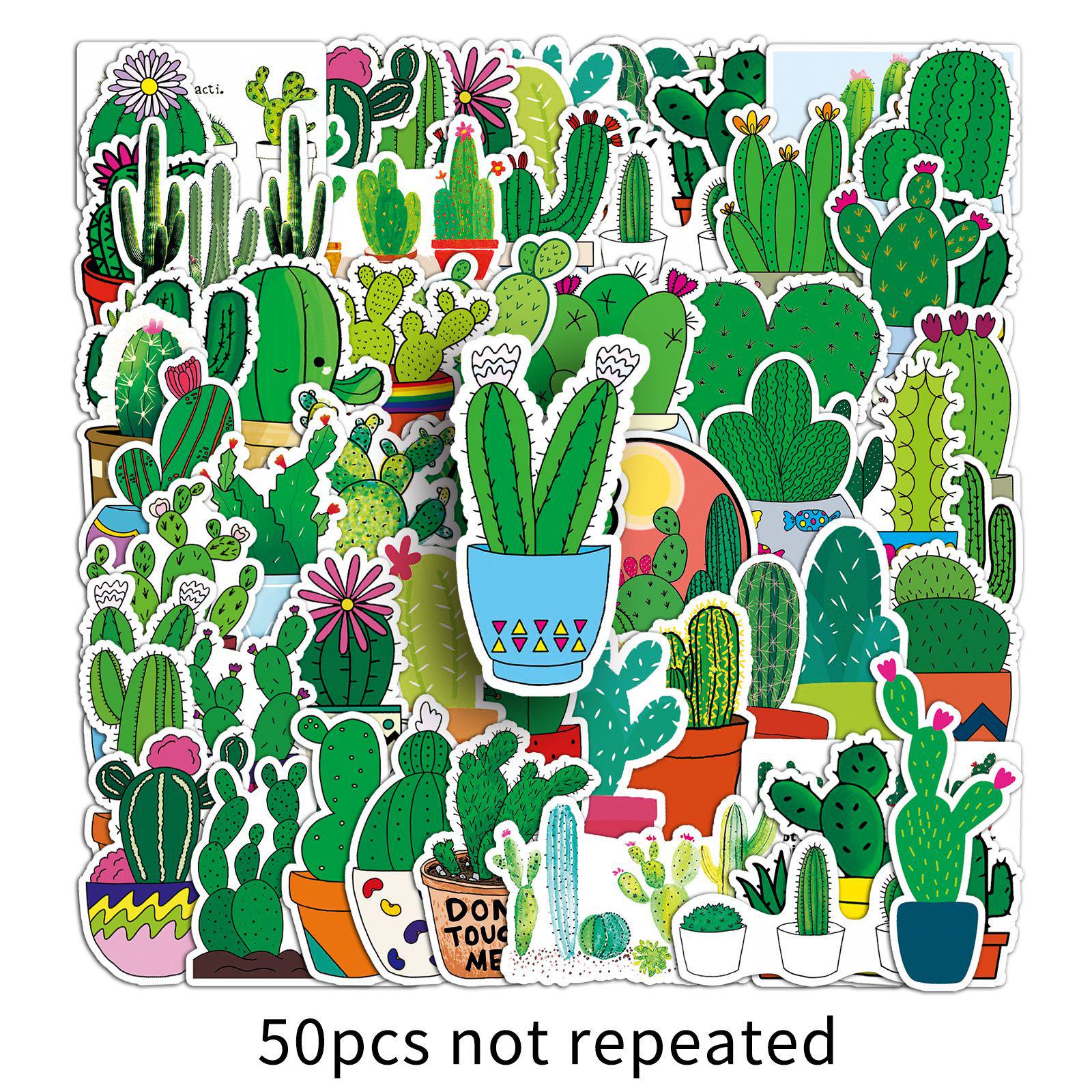 50pcs Cactus Cartoon Stickers: DIY Green Plant Designs for Suitcase, Diary, and Phone
