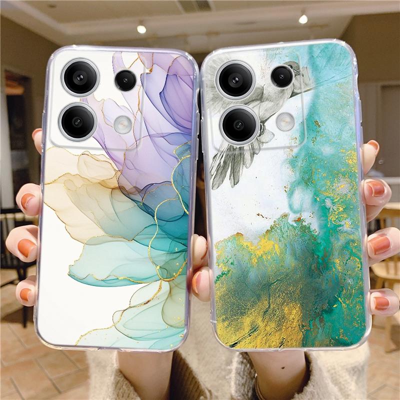 Marble Patterned Soft Silicone Clear Case For iPhone 11 12 13 14 15 Samsung A55 A54 A34 A15 S24 M35 Xiaomi Redmi Note 13 Pro Poco Shockproof Cover