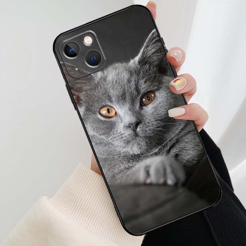 Beautiful Grey British Shorthair Cat Case For iPhone 12 13 Mini 13 11 12 14 Pro Max XS X XR 6S 7 8 Plus SE 2020 Silicone Cover