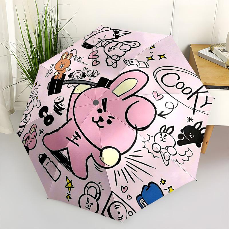 

1pc BT21 Cooky Outdoor Umbrella - Automatic Opening/Closing, Portable 3-Fold Design, 8-Rib Iron Frame, Perfect Gift for Fans, Travelers, Daily Us
