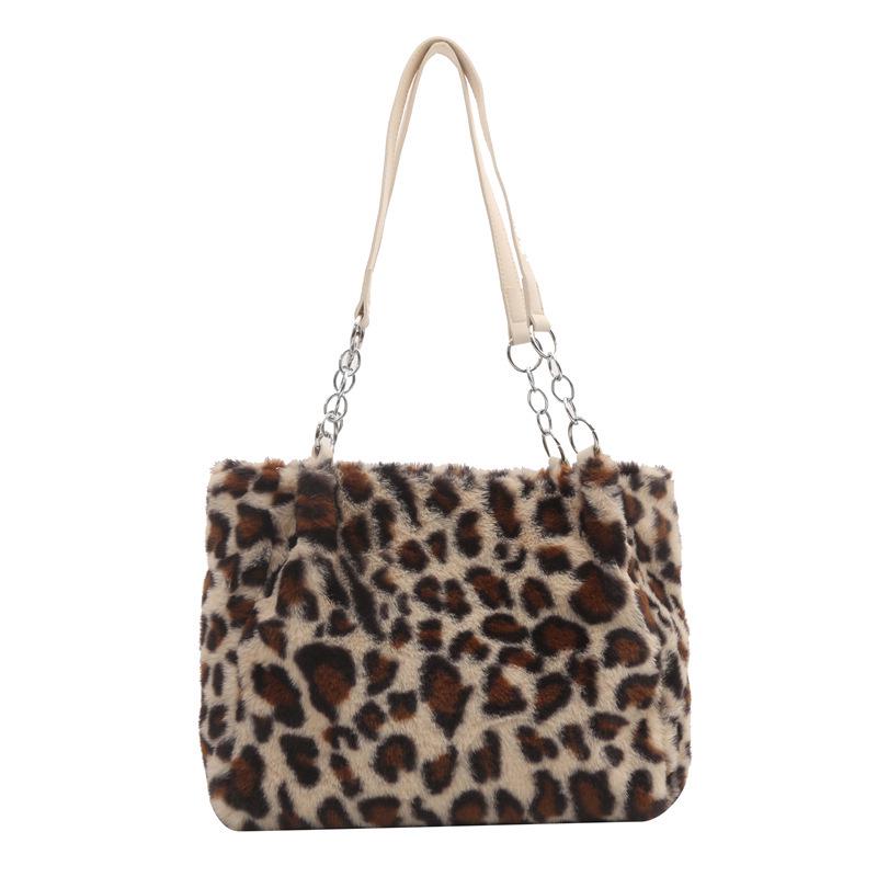Trendy Leopardia Plyšová Reťazová Taška cez Rameno: Štýlový, Všestranný a Neformálny.