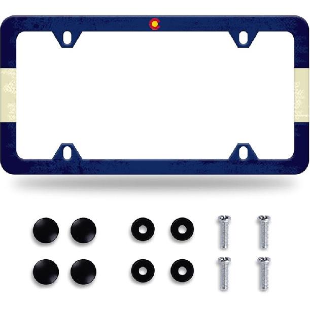 Stitching Tile Boho Pattern License Plate Frame Stainless Steel Parts Colorful License Plate Decorative With Screws Size 12.3" X 6.3" Women