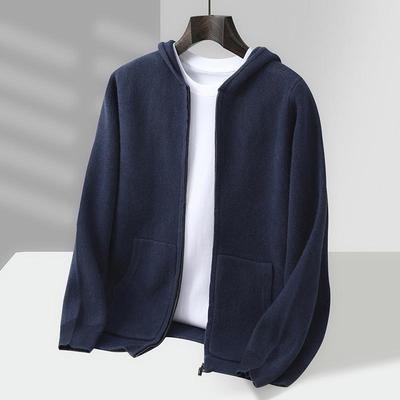 Herren Woll-Kapuzen-Reißverschluss-Strickjacke - Dicker Freizeitpullover für Herbst & Winter