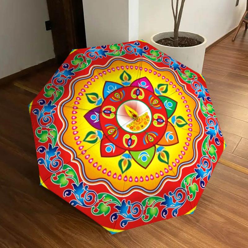 1pc Indian Mandala Art Automatic Open/Close Umbrella, Folding Compact Umbrella with Lightweight Design for Women/Men yy251011116