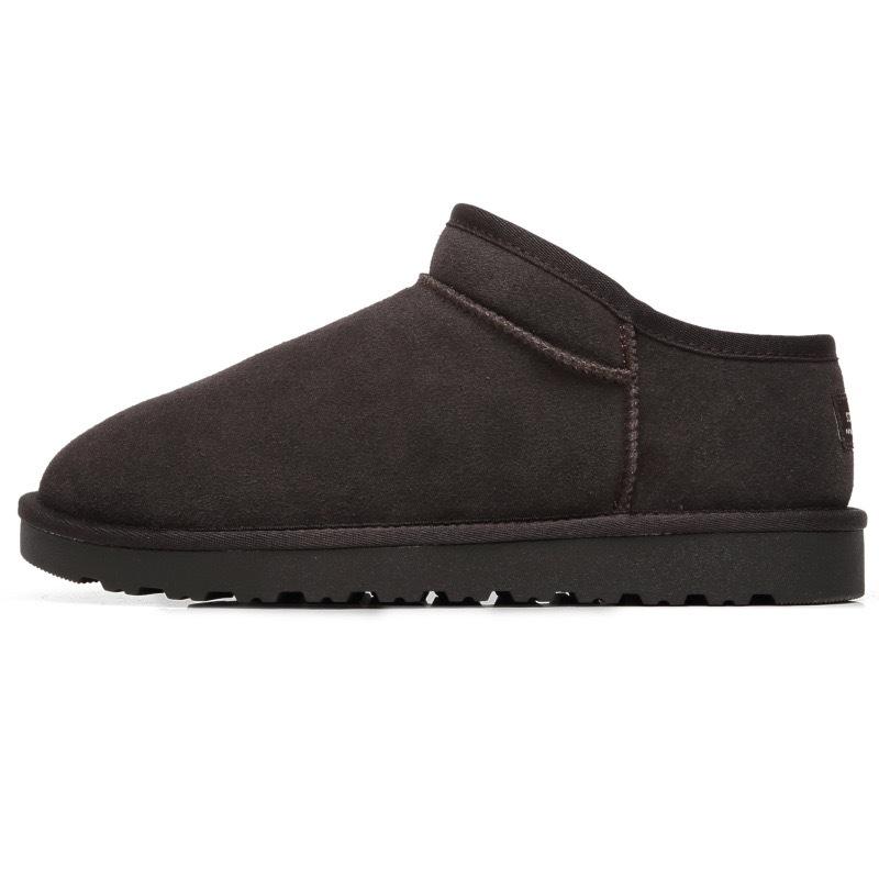 Winter Men's Platform Snow Boots Solid Color Indoor Slippers Cow Suede Leather Outdoor Comfy Sheep Fur Lined Short Ankle Boots