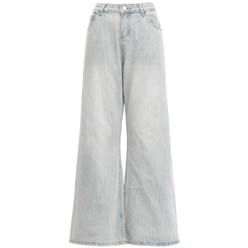 Women's Light Blue Retro Washed Denim Jeans, 2026 Spring/Summer, Loose Wide-Leg, Slimming Straight Pants