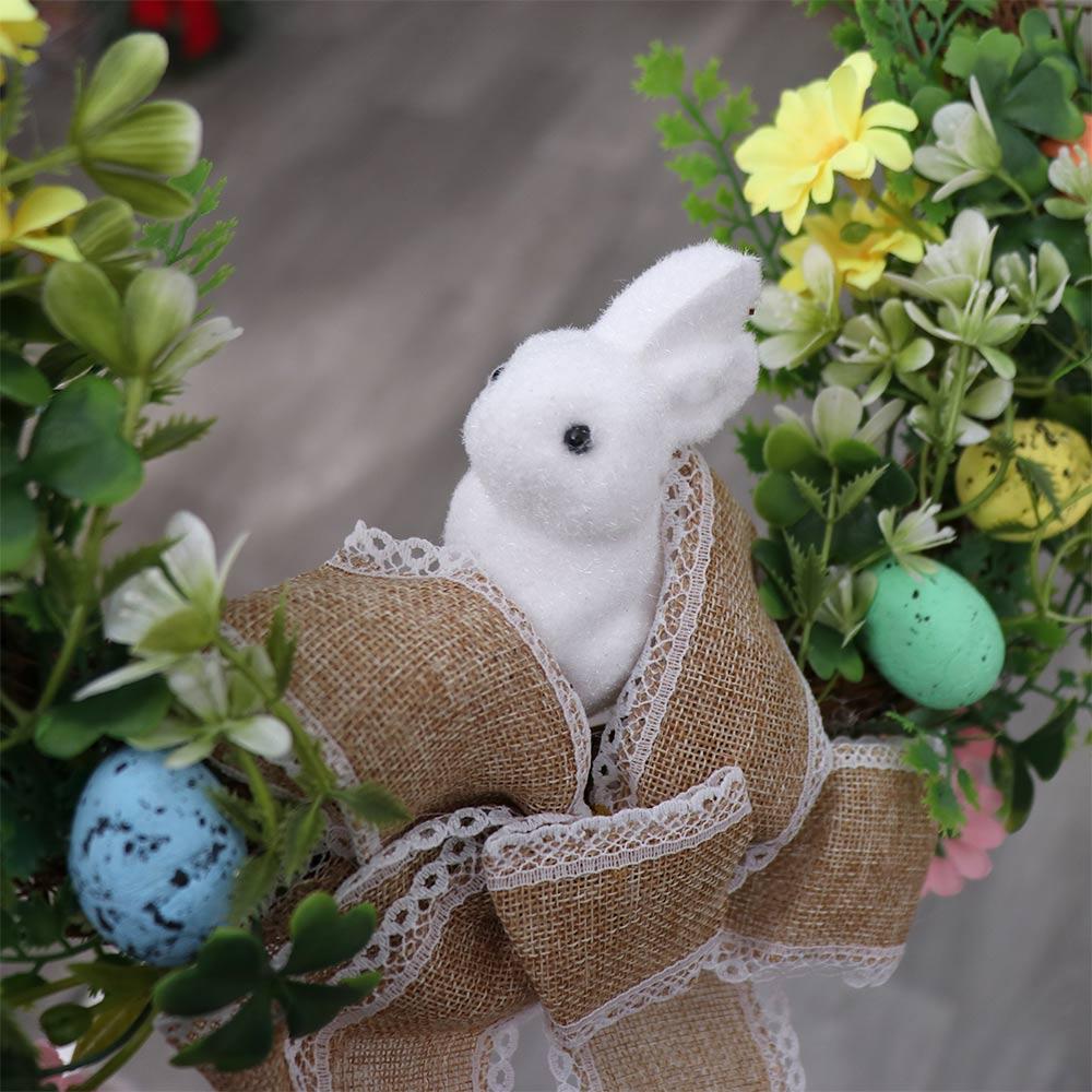 Odolný umělý věnec z vajíčka se zajíčkem Roztomilé ozdoby na zavěšení na dveře Jarní dekorace na věnec se zajíčkem