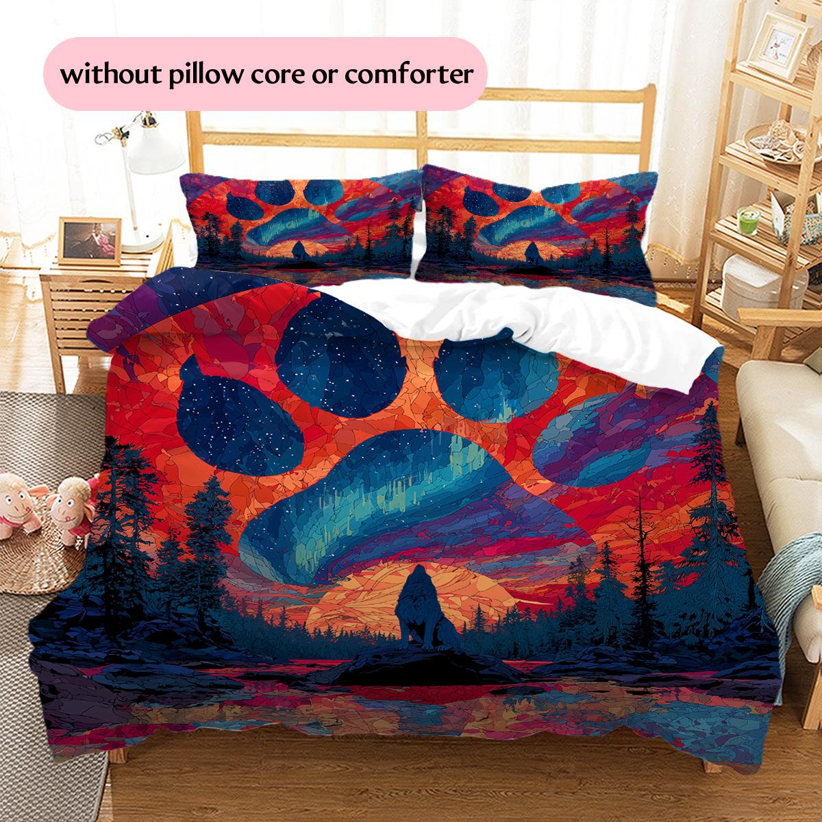 Bear Paw Wolf  Pattern Bedding Quilt Set Quilt Cover Pillowcase Home Decoration  Gift (1 * duvet cover + 2 * pillowcase, without core) 135x200cm