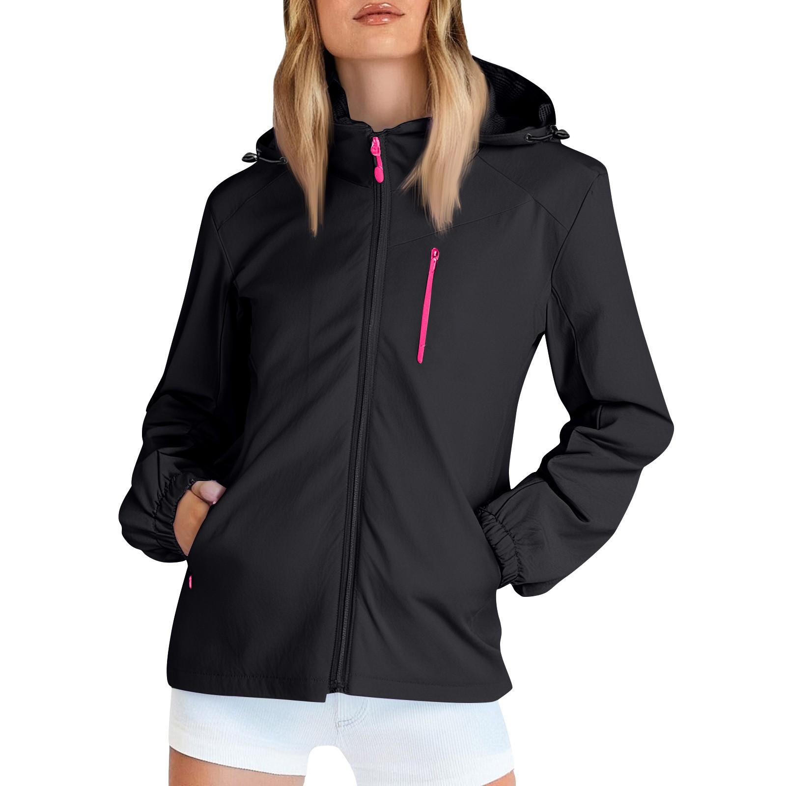 

Женский однотонный худи с длинным рукавом для улицы, ветрозащитная и водонепроницаемая тонкая куртка L чёрный
