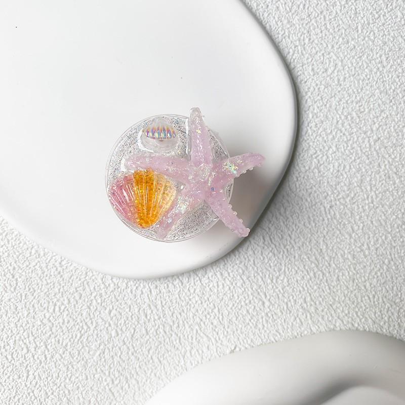 

Mobile Phone Airbag Holder Summer Ocean Shell Starfish Small Fresh Glitter Pink Back Sticker Retractable Desktop Ins