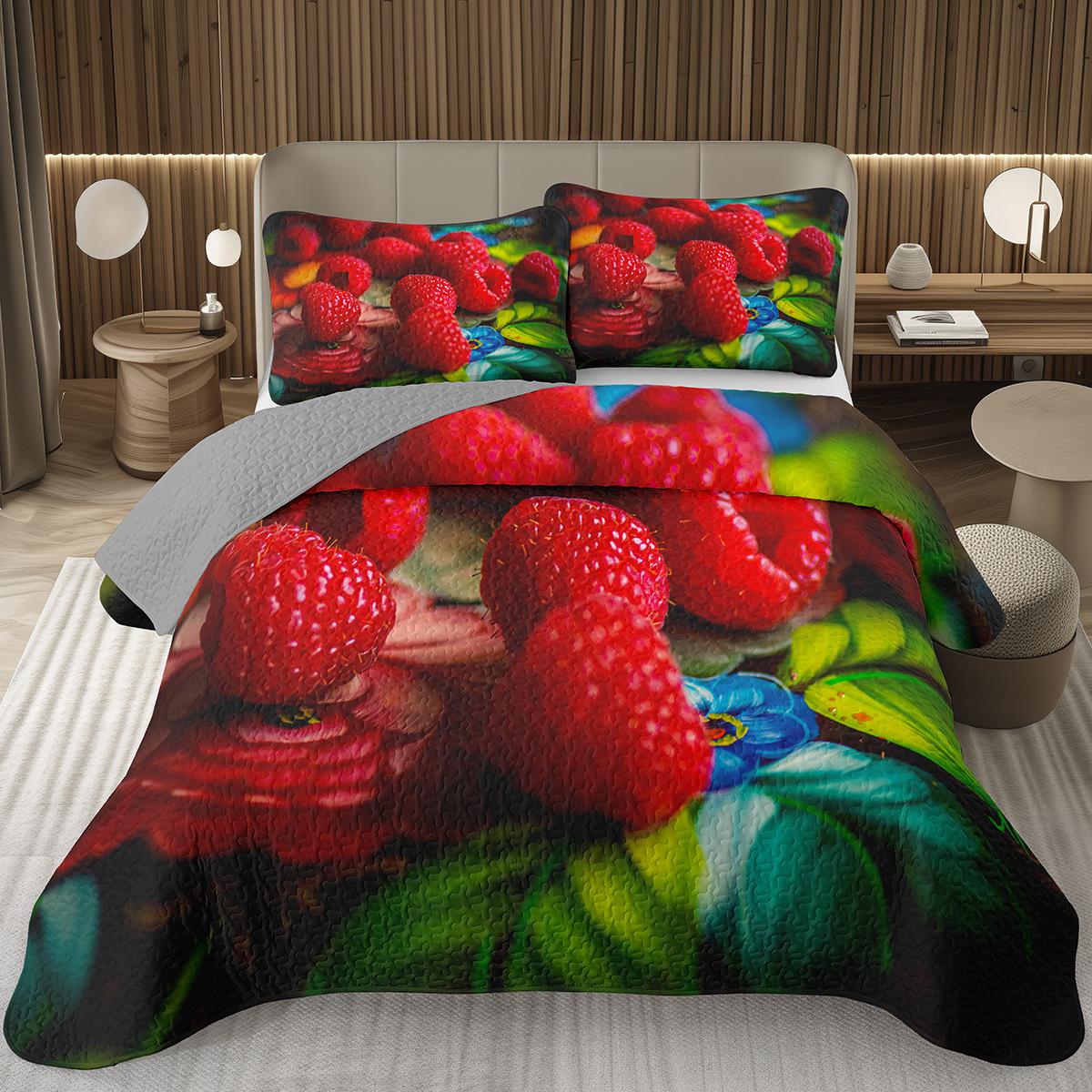 

Red Cranbery Patern Bedspread Quen Ful Fruit Theme Coverlet 2/3 Pieces Reversible Quilted Beding Set Set For Tens Youngs 100*200cm Single