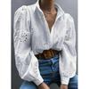 European and American retro hollow embroidered long-sleeved shirt women's summer loose and thin bubble sleeve long-sleeved shirt women's top