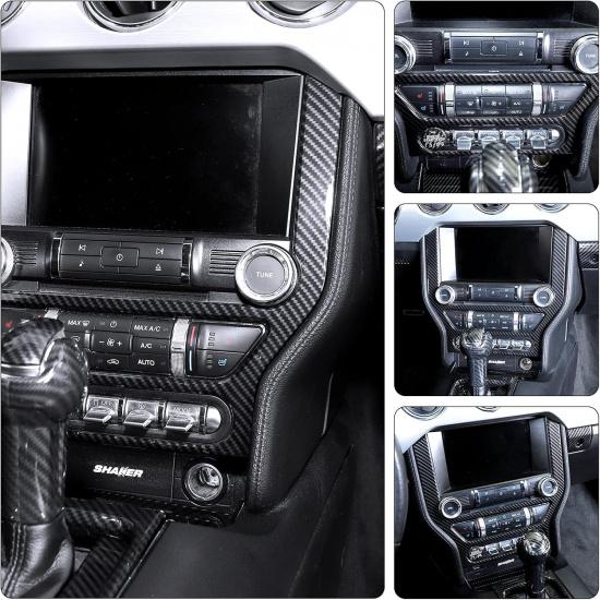 RT-TCZ Carbon Fiber Center Console Multimedia Panel Decoration Trim Sticker Accessories for Ford Mustang 2015 2016 2017 2018 2019 2020 2021 2022