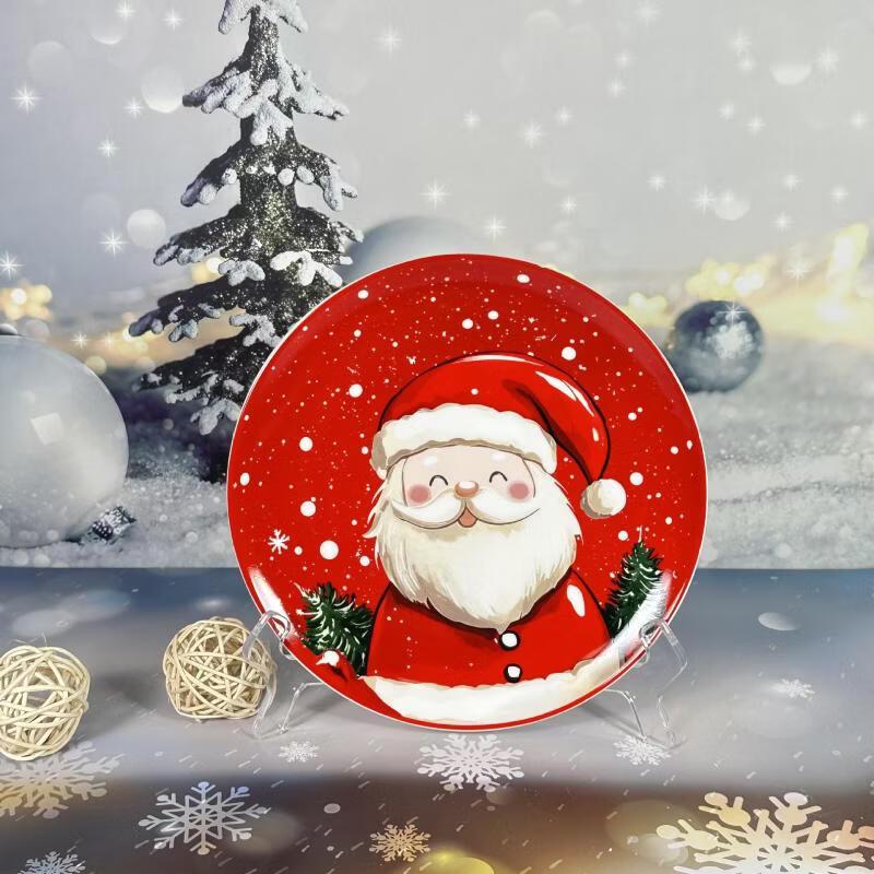Festive Red Santa 8-Inch Divided Ceramic Plates (Set of 3)