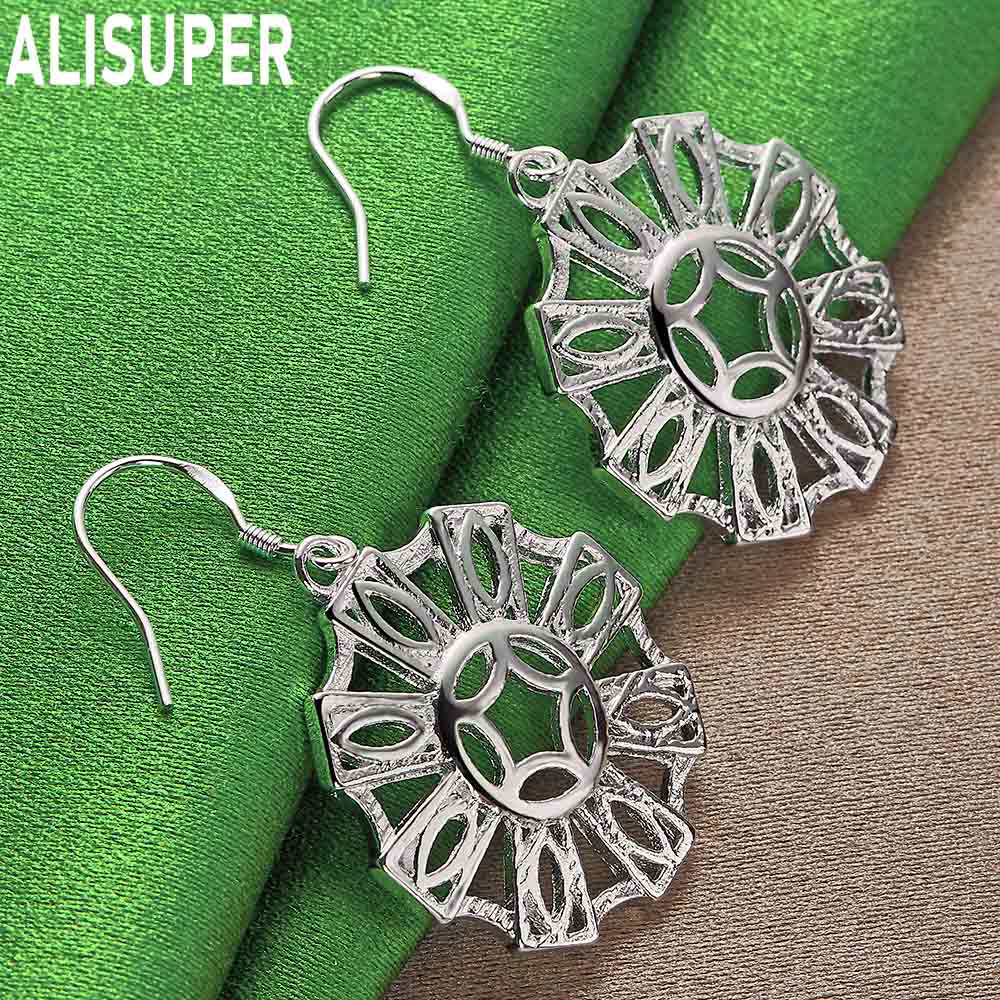 925 Sterling Silver Ethnic Style Hollowed-Out Sunflower Earrings - Stylish Evening Jewelry