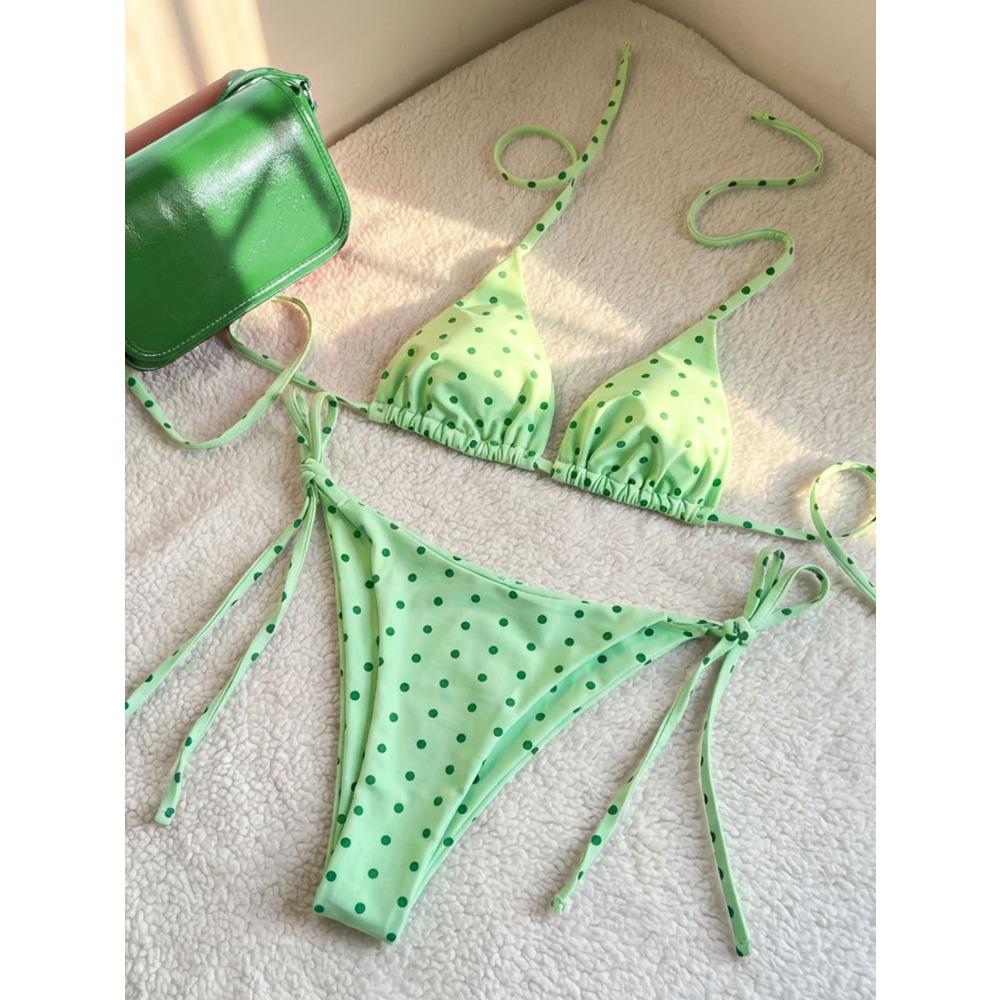 Dot Polka Tie Side Women Bikini Set Sexy Split Triangle Swimsuit For Beach Spa Multi Colors