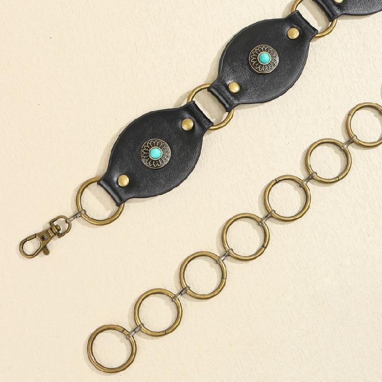 Hollowed Buckle Oval Disc Belt for Women Punk Waist Belt 2000s Bohemian PU Leather Belt for Girl Cool Western Waistband