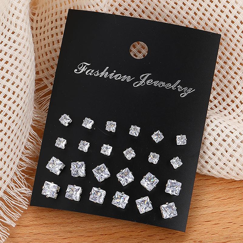 1Set White Shiny  Zircon Earrings Set  Geometric Ear Studs For Women Trend Minimalist Jewelry Accessories Gifts