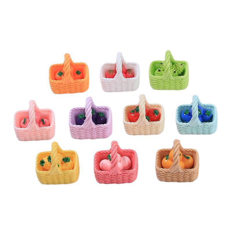 Agrafă de păr din rășină cu desene animate multicolore 3D și cataramă pentru pantofi cu design de coș cu fructe