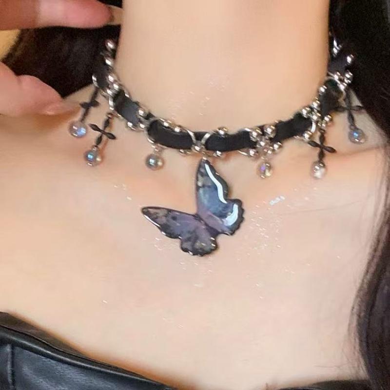 Super Fairy French Butterfly Drop Glaze Beaded Necklace Niche Design Sense Temperament Fashion Style Necklace