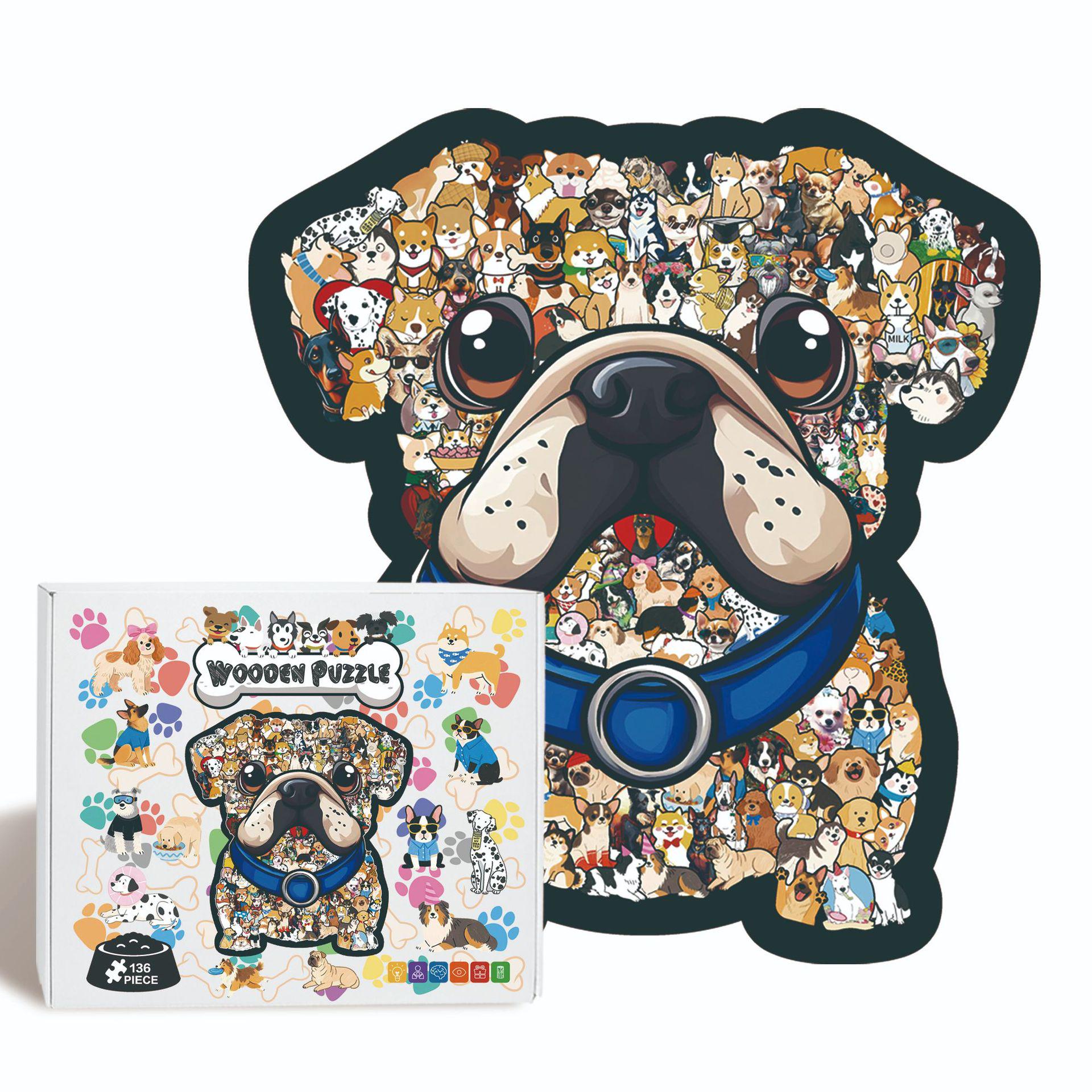 Wacocetoy High-End 136-Piece Fun Dog Wooden Jigsaw Puzzle Ornament
