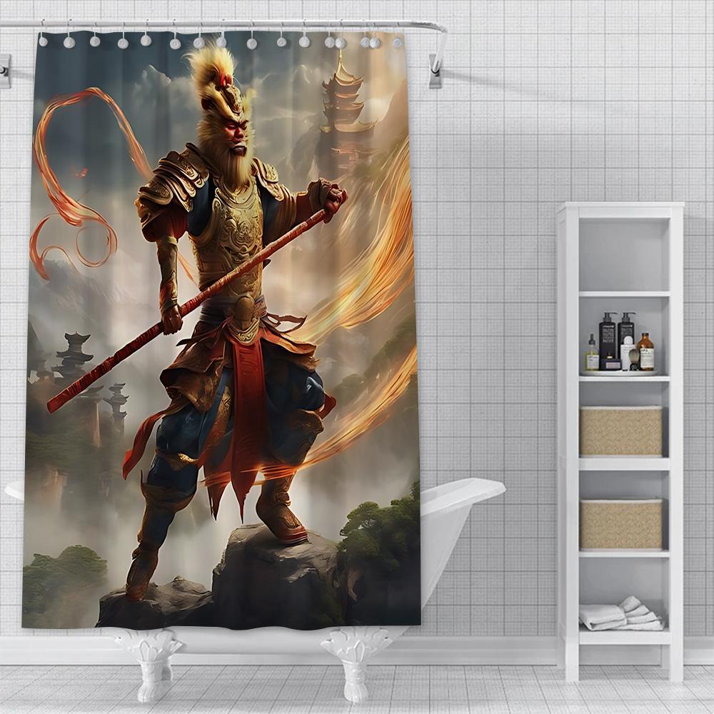 Spiel Black Myth Wukong Duschvorhang Wasserdicht Polyester Stoff Farbe Bad Vorhänge Home Badezimmer Dekor Vorhang Mit Haken