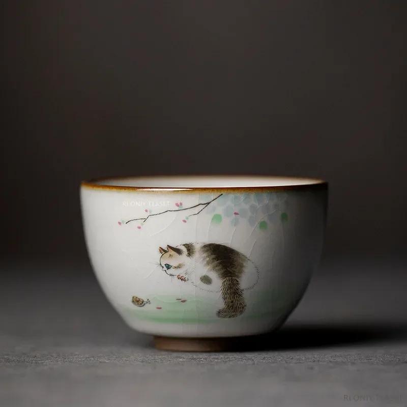 Large Ru Kiln Teacup Travel Personal Meditation Cup Handmade Ceramic Tea Bowl Pu'er Master Cup Household Tea Set Accessories
