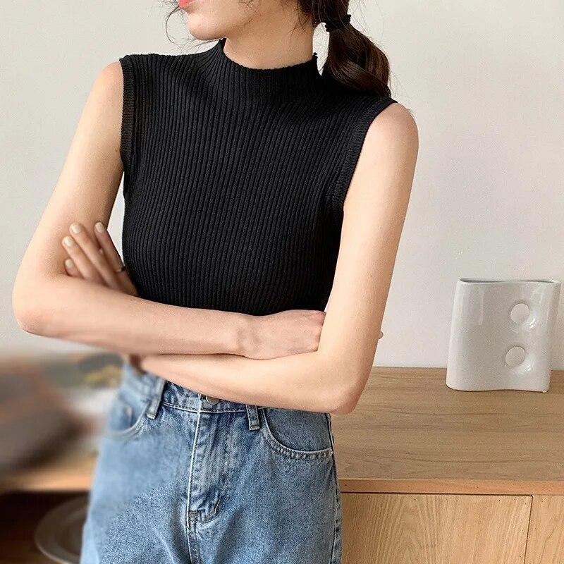 Ženy Jednoduchá vnitřní základna Pletená vesta Small Sling Wear Retro Oblek s odpovídající chutí Top Bez rukávů