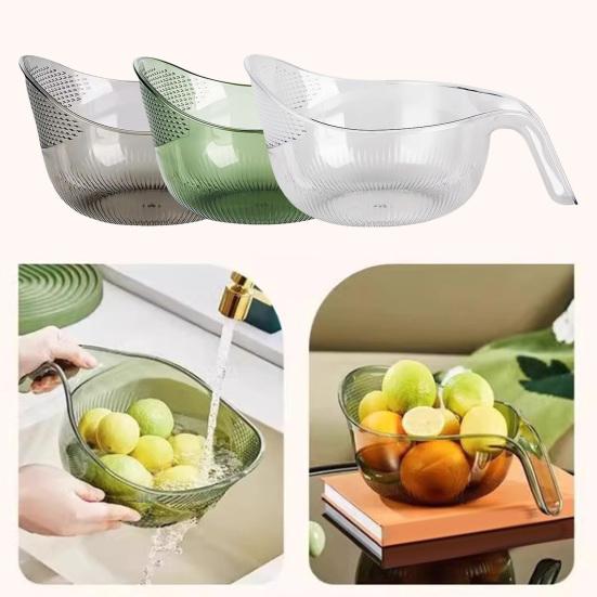 Drain Rice Basket Transparent Food-Grade Plastic Rice Vegetables Fruits Washing Basket with Ergonomic Handle Easy Lift Rice Washer