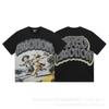 Unisex Vintage American Style Loose Fit Cotton Tee With Embellished Letter Print Round Neck Short Sleeve