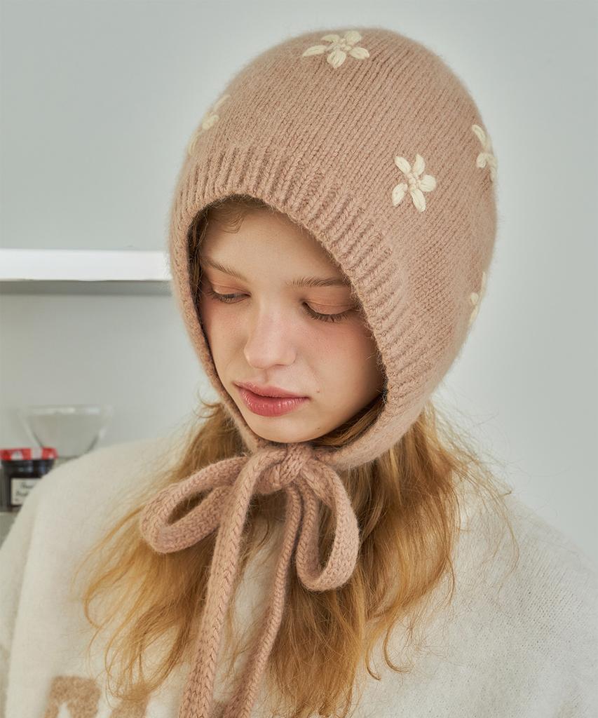 Ssekkondo Romi Daisy Wool Knit Bonnet Balaclava_2 Colors