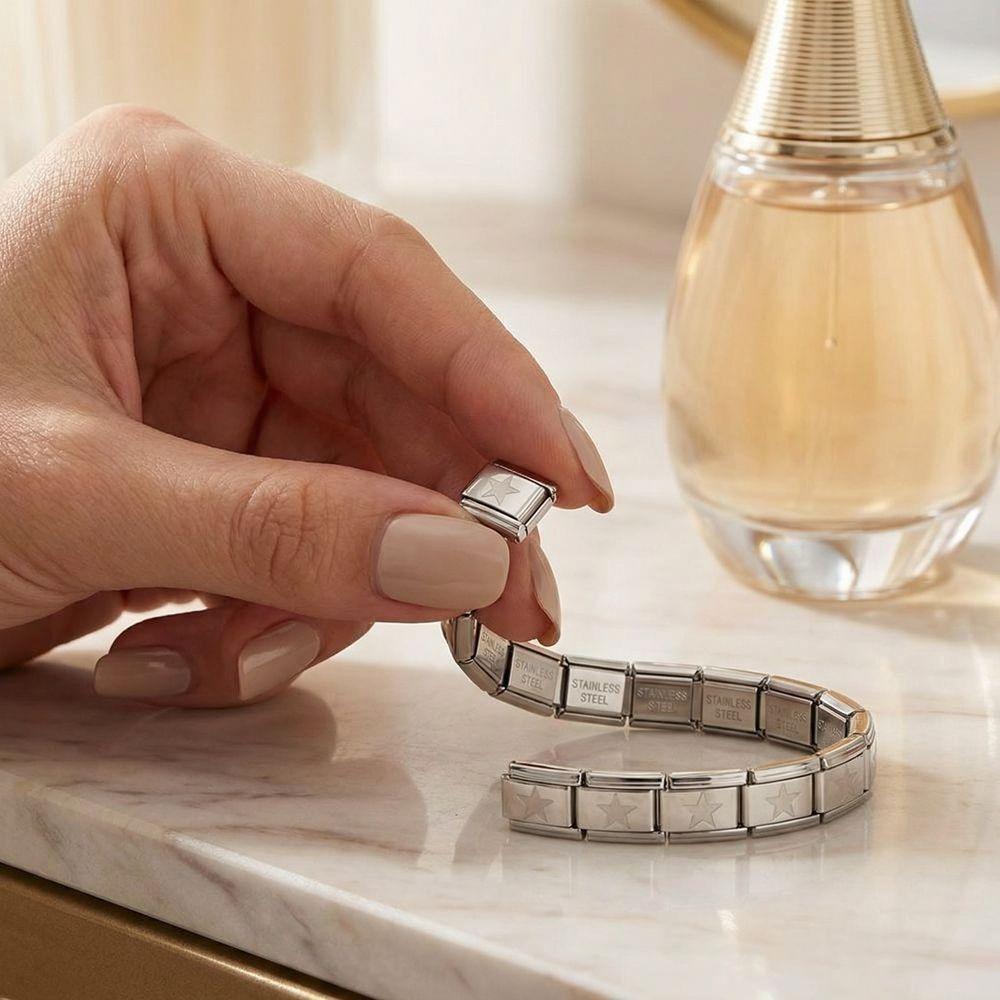 9mm Modulares Edelstahlarmband Quadratisch Elastische Handkette Geburtstag