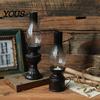 Miniature Oil Lamp Decor Kerosene Resin Candle Holder, Retro Figurine with Smoked Stable Heavy Holder Glass Shade & Carved Base, Tabletop