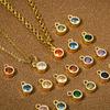 2PCs Classic Brass Birthstone Charms For Necklace DIY 18K Real Gold Plated Round Multicolour Cubic Zirconia Pendant 8mm x 5.5mm