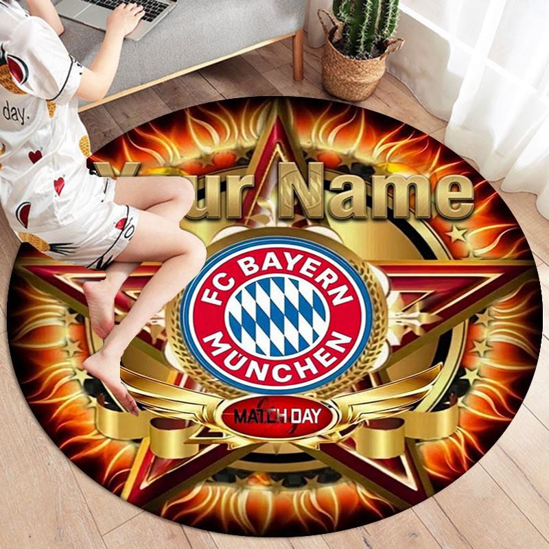 FC Bayern Munchen Custom Name Round Area Rug,Carpet Rug for Living Room Bedroom Sofa Playroom Decor,Non-slip Floor Mat