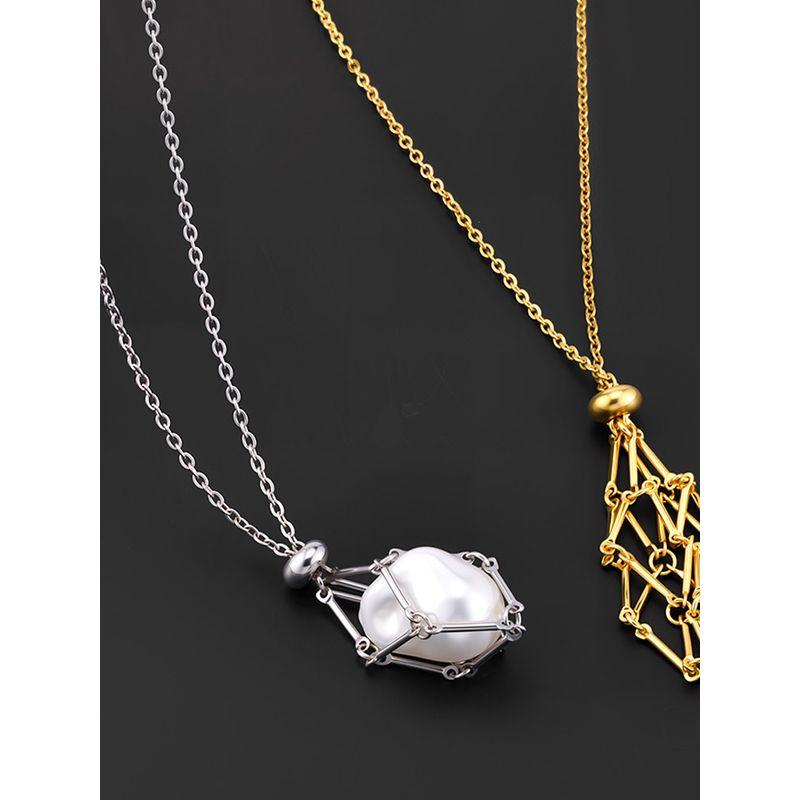 European and American New Natural Crystal Raw Stone String Bag Bamboo Necklace Woven Pendant Adjustable Chain String Bag Cage Pendant