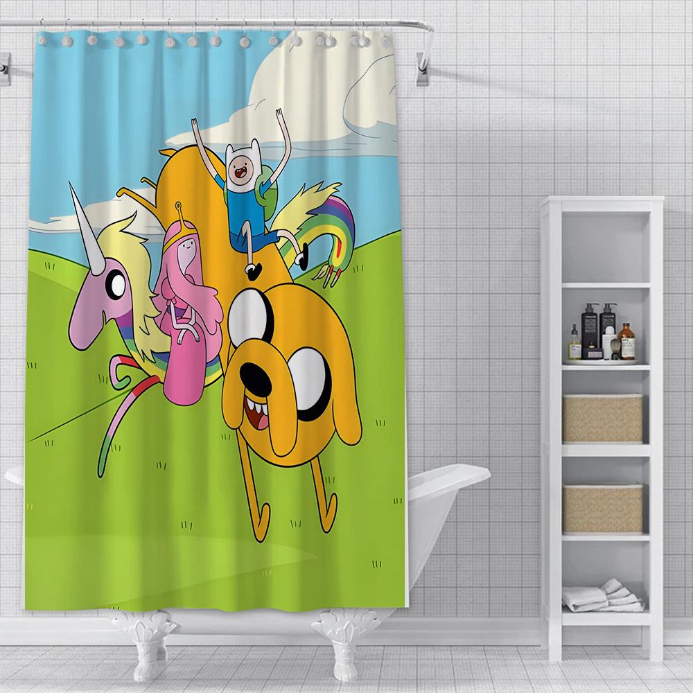 Tenda da Doccia Impermeabile Tessuto in Poliestere Pittura Colorata Tende da Bagno Adventure Time Decorazione Bagno di Casa Tenda con Ganci